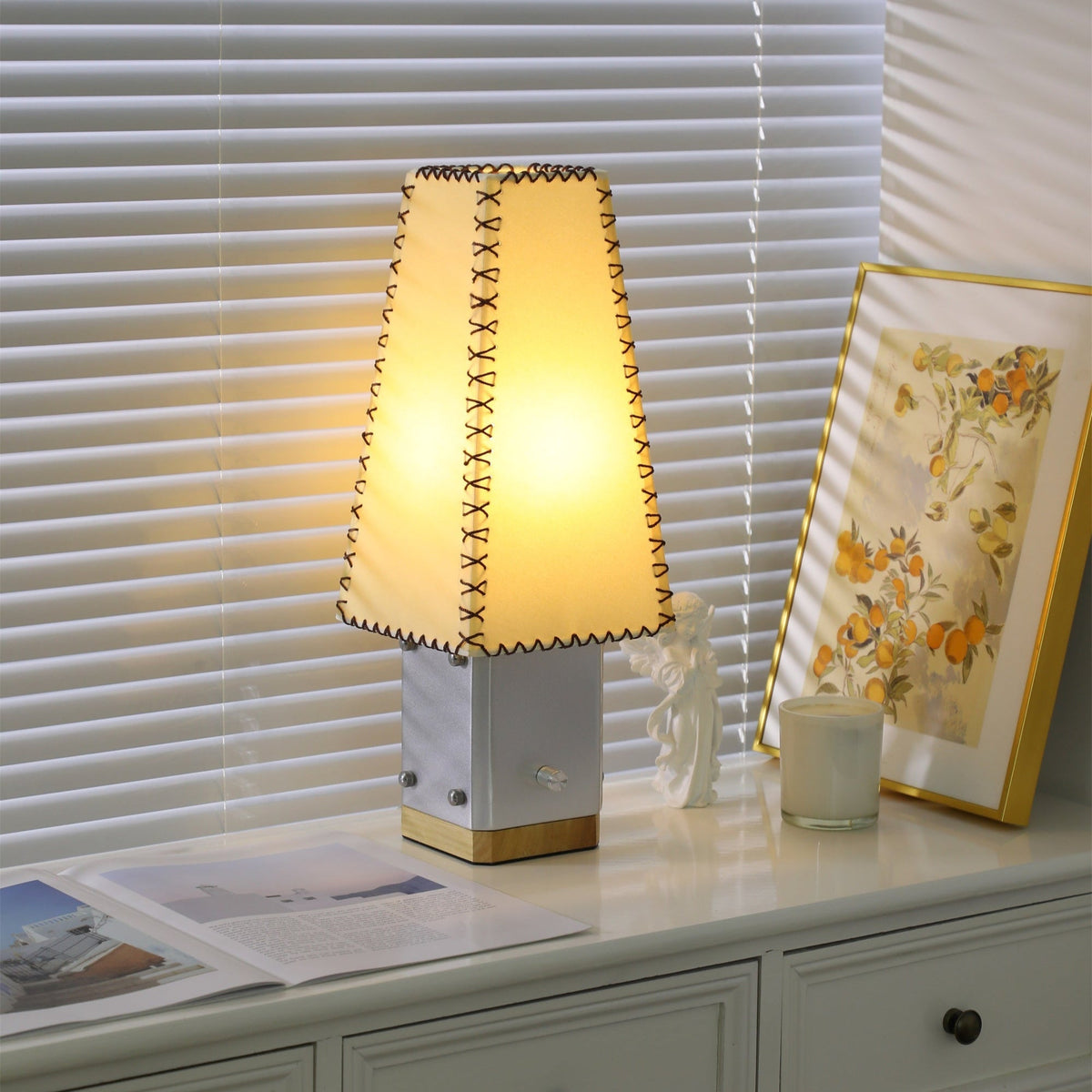 Estela Table Lamp – Tailored Grey & White Shade with Brass Accent