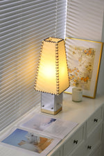 Estela Table Lamp – Tailored Grey & White Shade with Brass Accent