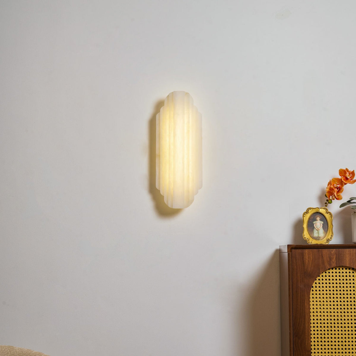 Estelle Wall Sconce in Natural Alabaster — Layered Stone LED Wall Light