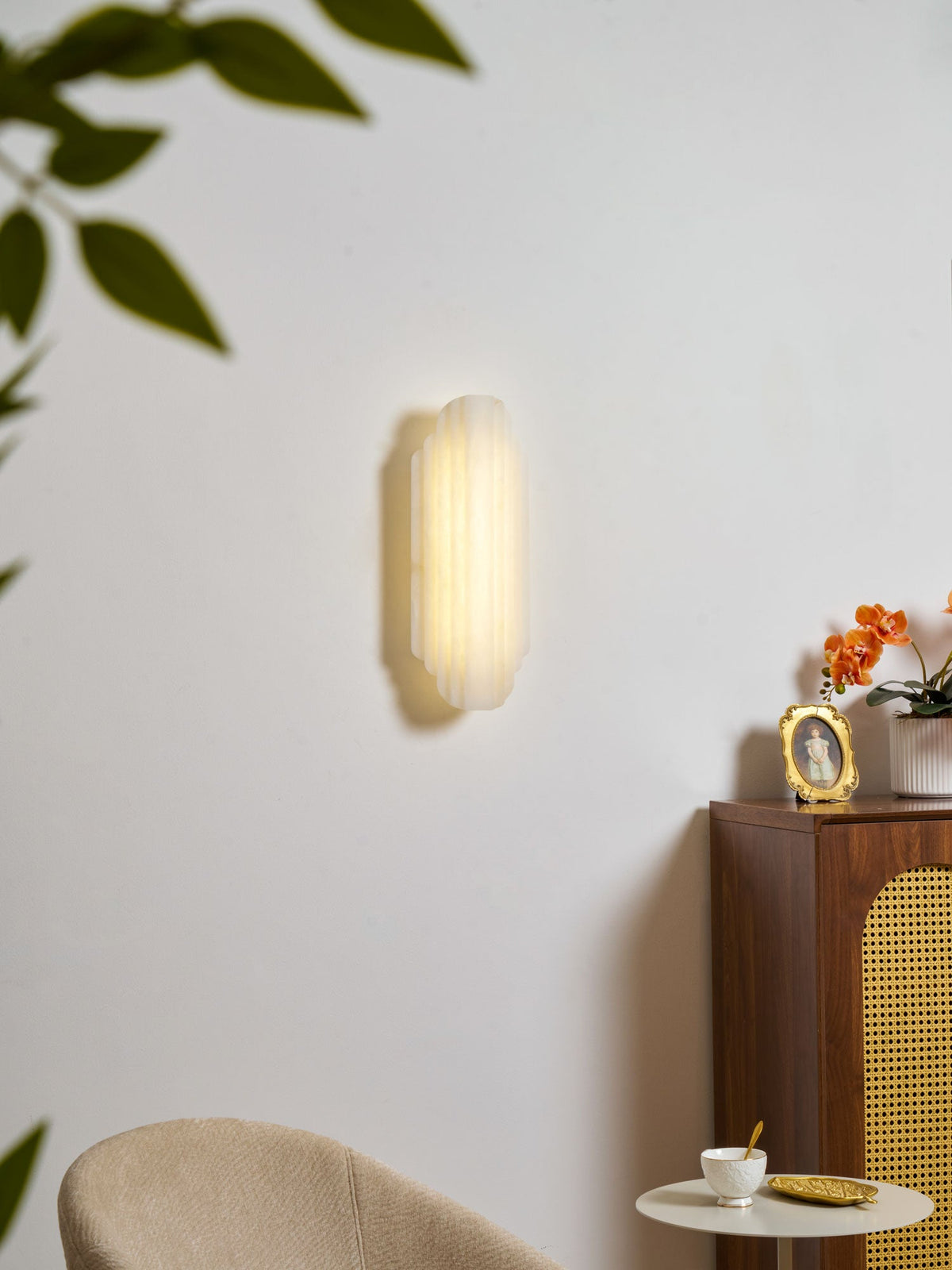 Estelle Wall Sconce in Natural Alabaster — Layered Stone LED Wall Light