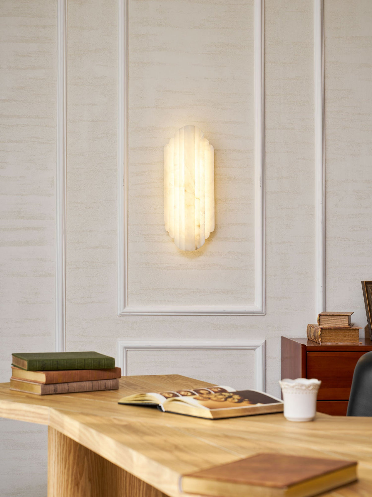 Estelle Wall Sconce in Natural Alabaster — Layered Stone LED Wall Light
