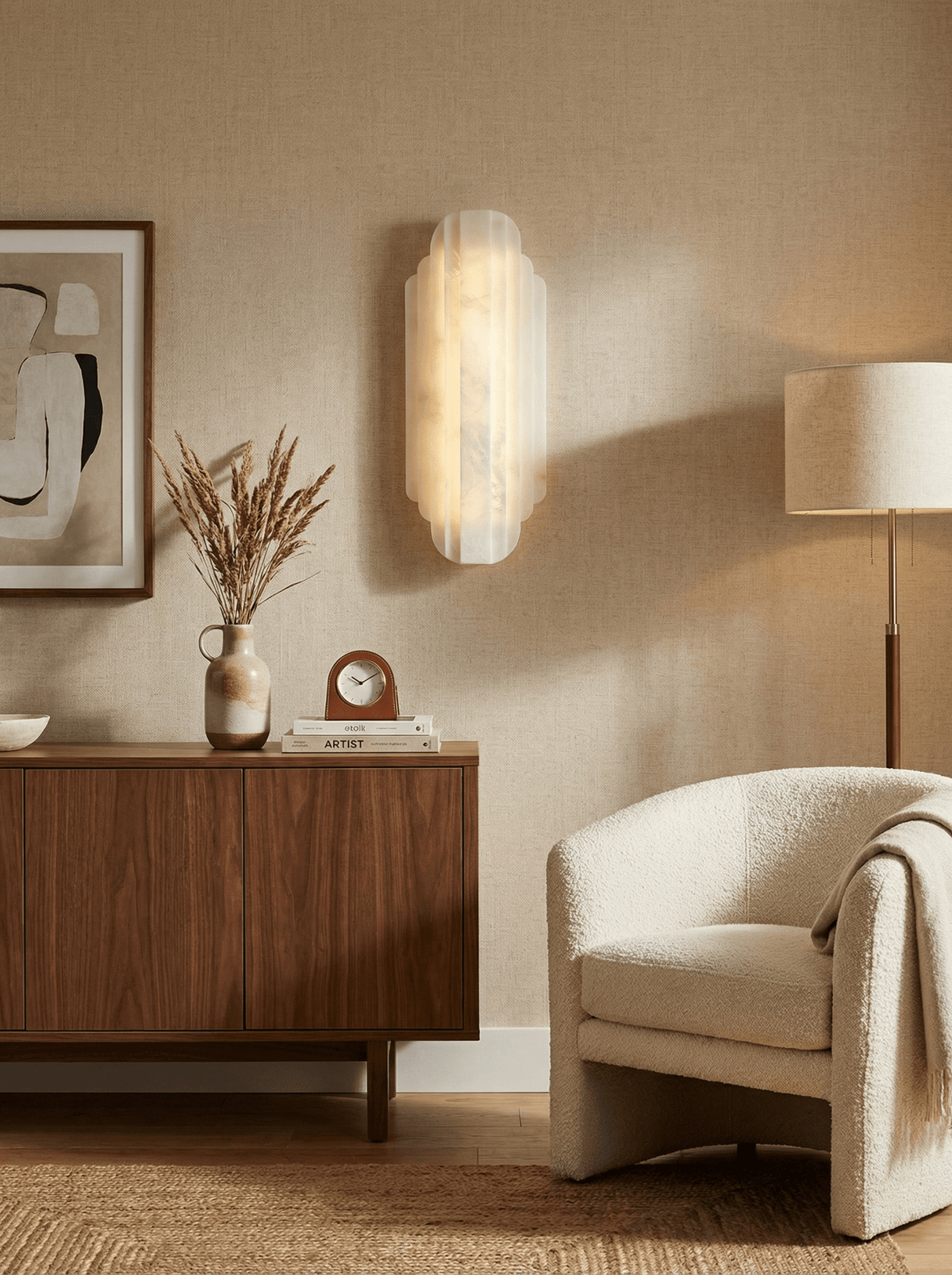 Estelle Wall Sconce in Natural Alabaster — Layered Stone LED Wall Light
