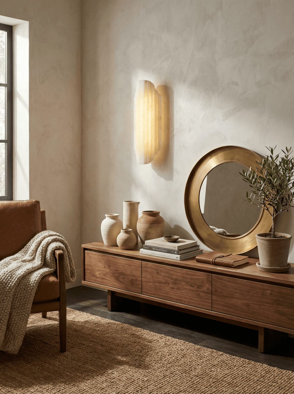 Estelle Wall Sconce in Natural Alabaster — Layered Stone LED Wall Light