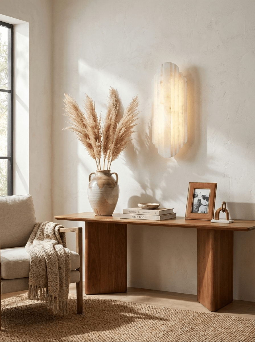 Estelle Wall Sconce in Natural Alabaster — Layered Stone LED Wall Light