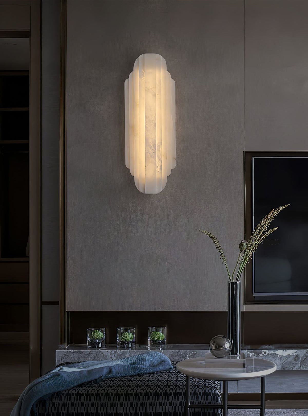 Estelle Wall Sconce in Natural Alabaster — Layered Stone LED Wall Light