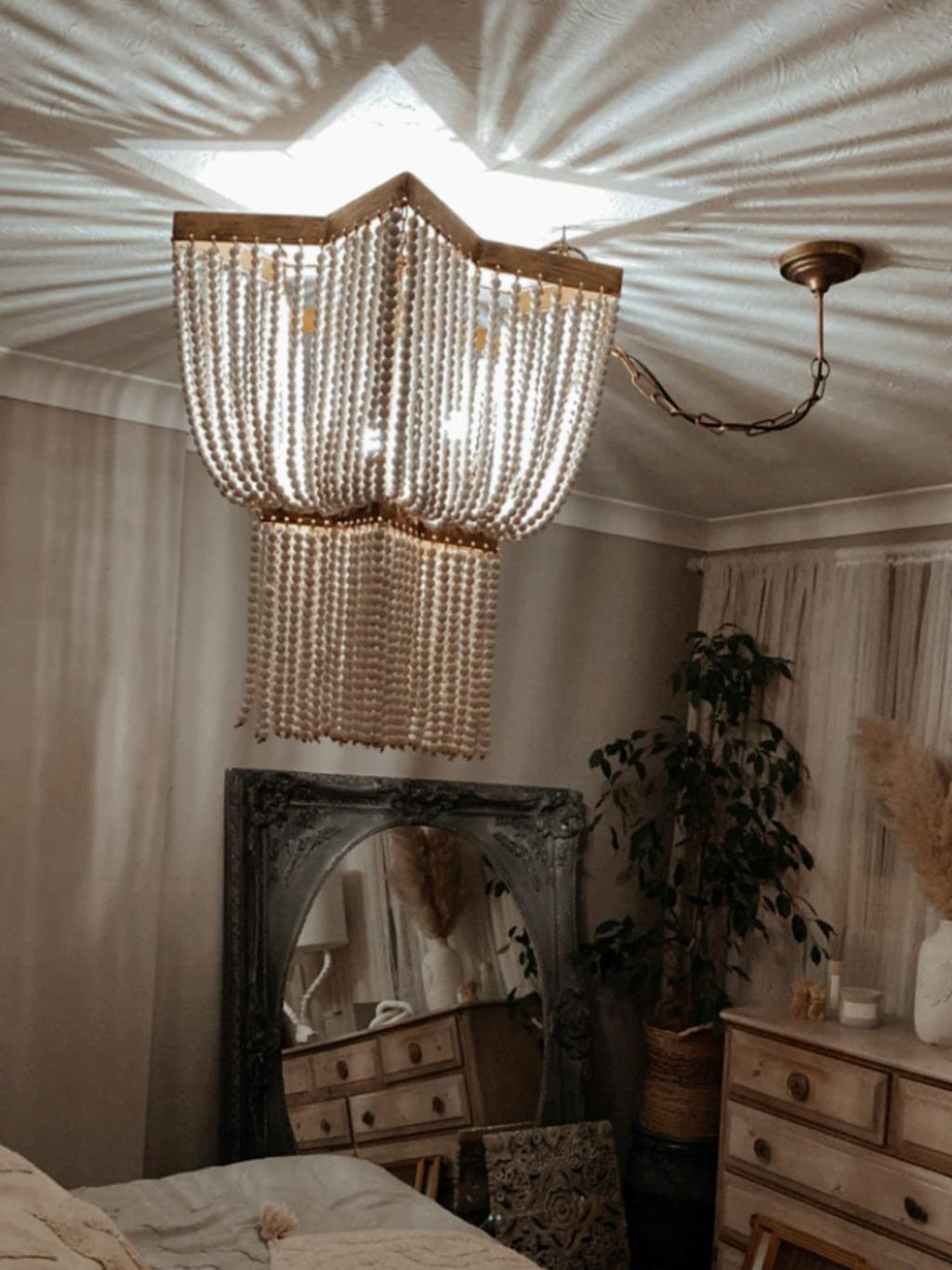 Estrella Two-Tier Star Chandelier with Pearl Beads in Gold Finish