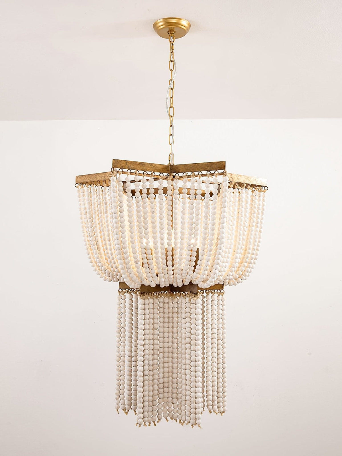 Estrella Two-Tier Star Chandelier with Pearl Beads in Gold Finish