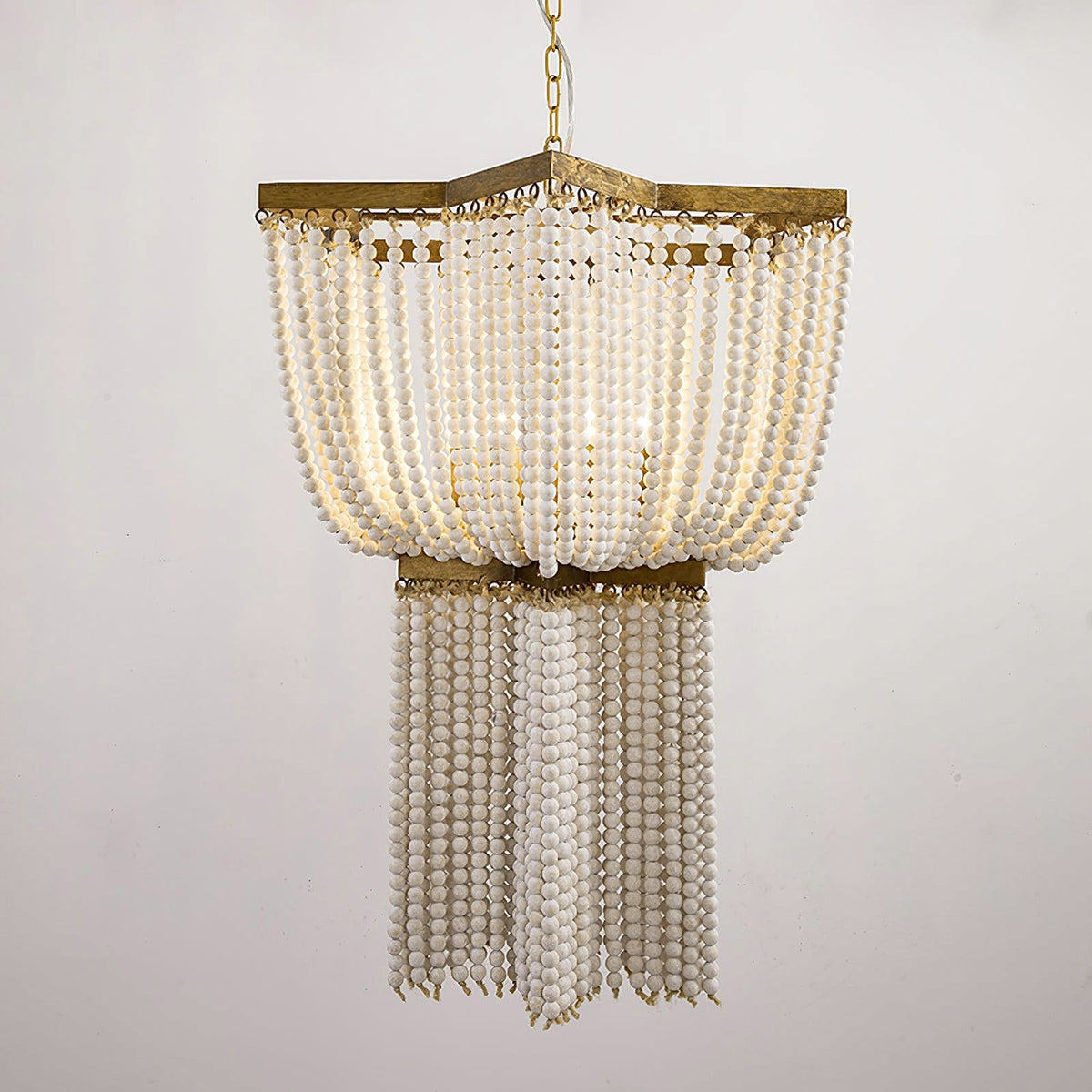 Estrella Two-Tier Star Chandelier with Pearl Beads in Gold Finish
