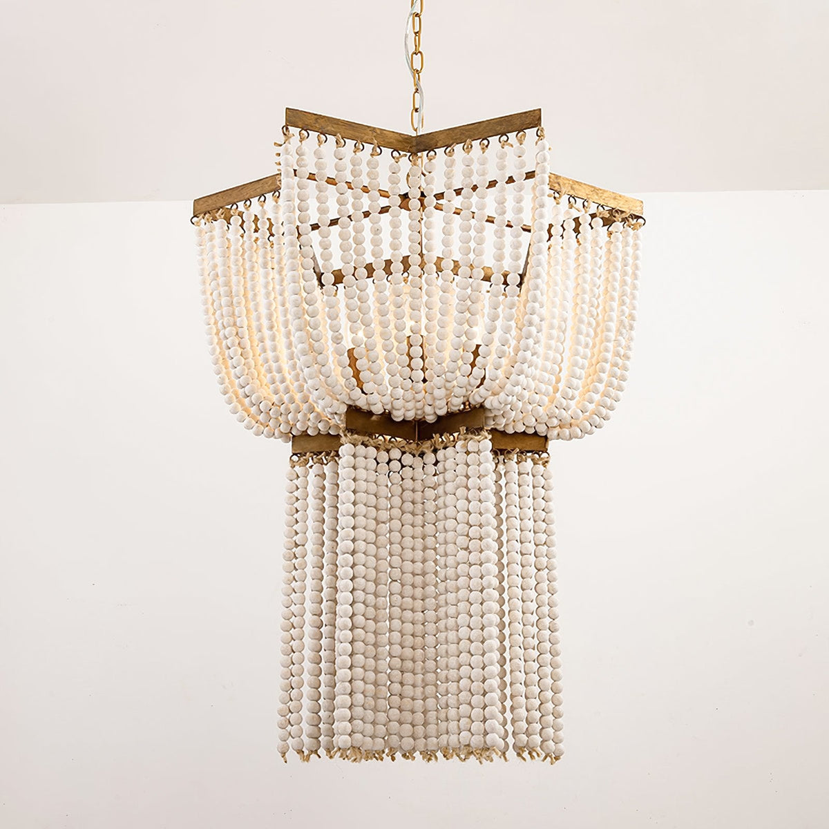 Estrella Two-Tier Star Chandelier with Pearl Beads in Gold Finish