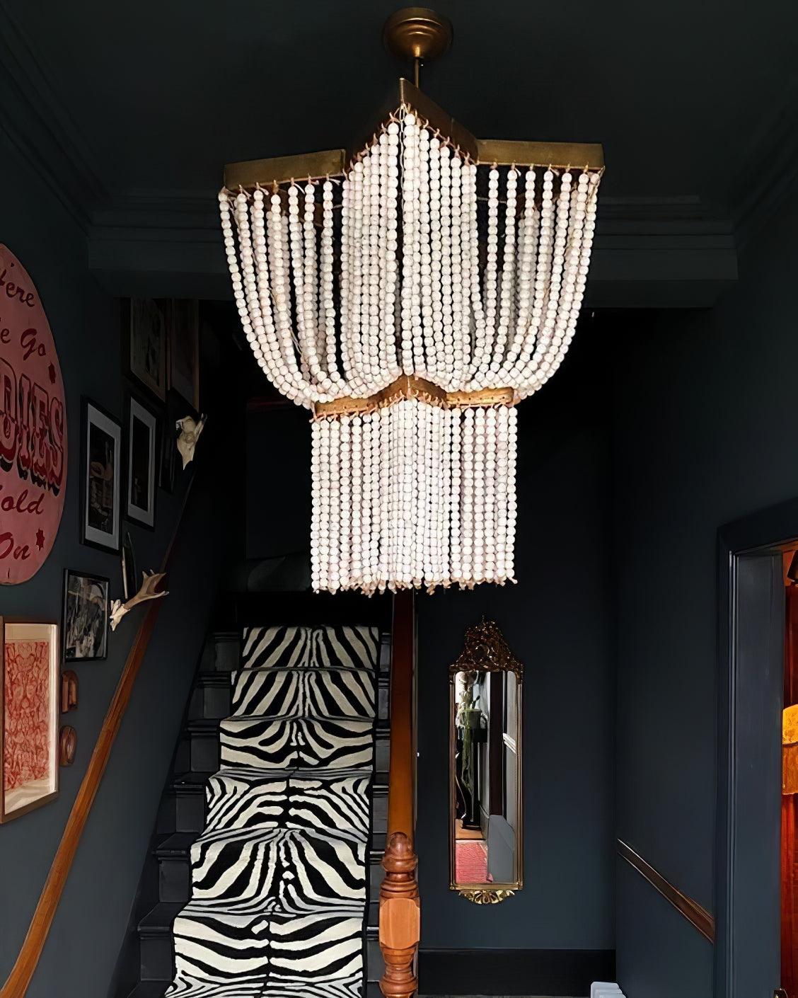 Estrella Two-Tier Star Chandelier with Pearl Beads in Gold Finish