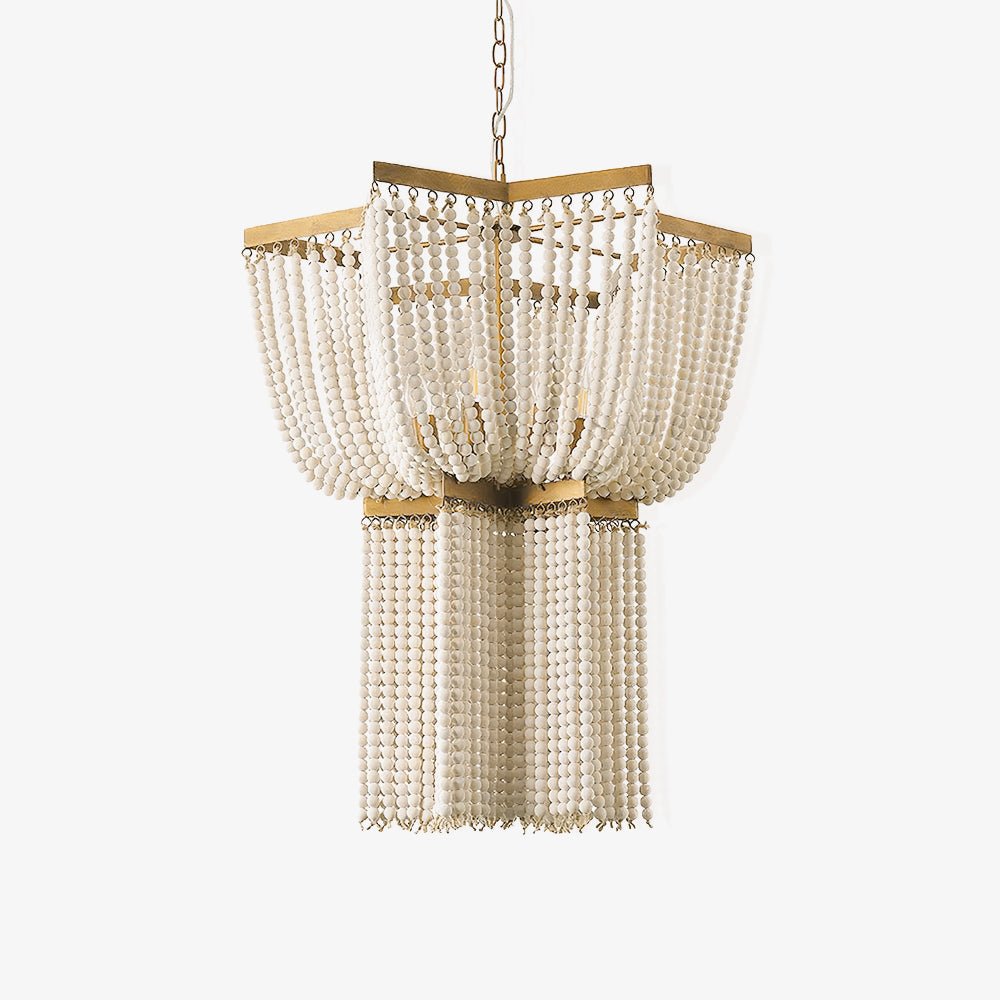 Estrella Two-Tier Star Chandelier with Pearl Beads in Gold Finish
