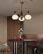 Ethereal Orbit Chandelier – Modern Walnut & Glass Pendant Light