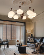 Ethereal Orbit Chandelier – Modern Walnut & Glass Pendant Light