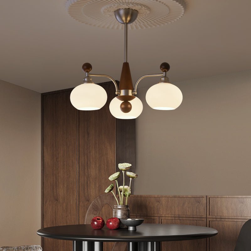 Ethereal Orbit Chandelier – Modern Walnut & Glass Pendant Light