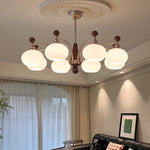 Ethereal Orbit Chandelier – Modern Walnut & Glass Pendant Light