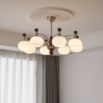 Ethereal Orbit Chandelier – Modern Walnut & Glass Pendant Light