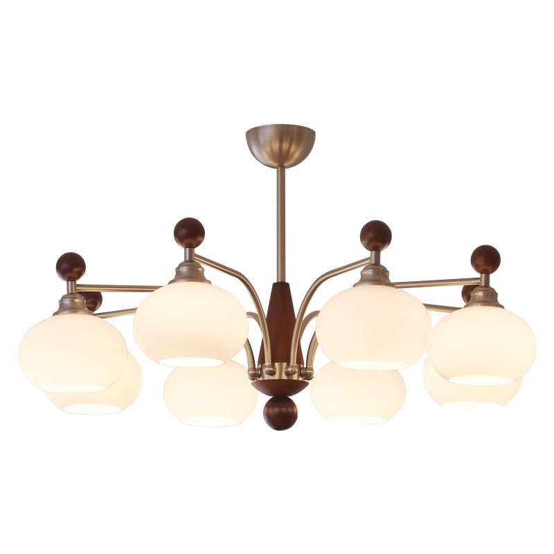 Ethereal Orbit Chandelier – Modern Walnut & Glass Pendant Light