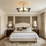 Evadra Celeste Wood & Glass Chandelier, Six-Light Halo Design