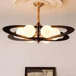 Evadra Celeste Wood & Glass Chandelier, Six-Light Halo Design