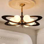 Evadra Celeste Wood & Glass Chandelier, Six-Light Halo Design