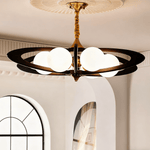 Evadra Celeste Wood & Glass Chandelier, Six-Light Halo Design