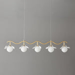 Gingko Orb Brass Chandelier with Porcelain Leaves and Glass Globes
