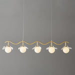 Gingko Orb Brass Chandelier with Porcelain Leaves and Glass Globes