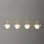 Gingko Orb Brass Chandelier with Porcelain Leaves and Glass Globes