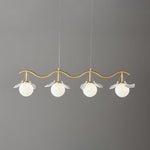 Gingko Orb Brass Chandelier with Porcelain Leaves and Glass Globes