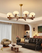 Evander Ray Modern Wood and Brass Chandelier with Glass Shades