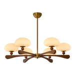 Evander Ray Modern Wood and Brass Chandelier with Glass Shades