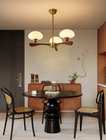 Evander Ray Modern Wood and Brass Chandelier with Glass Shades