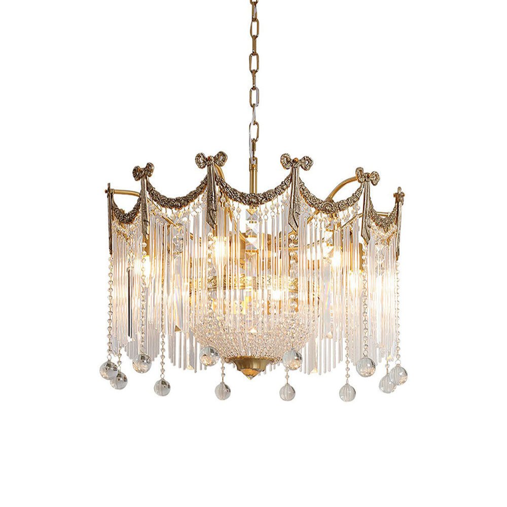 Evangeline Crystal Chandelier – Gold Finish, Cascading Glass, Designer Ceiling Light