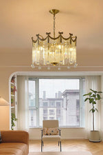 Evangeline Crystal Chandelier – Gold Finish, Cascading Glass, Designer Ceiling Light