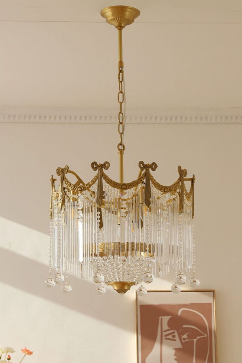 Evangeline Crystal Chandelier – Gold Finish, Cascading Glass, Designer Ceiling Light