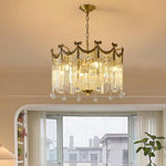 Evangeline Crystal Chandelier – Gold Finish, Cascading Glass, Designer Ceiling Light