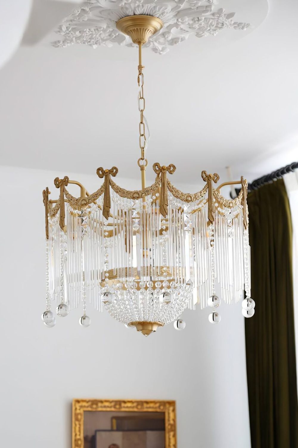 Evangeline Crystal Chandelier – Gold Finish, Cascading Glass, Designer Ceiling Light