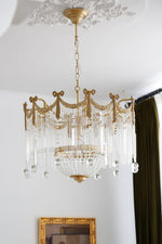 Evangeline Crystal Chandelier – Gold Finish, Cascading Glass, Designer Ceiling Light