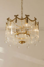 Evangeline Crystal Chandelier – Gold Finish, Cascading Glass, Designer Ceiling Light