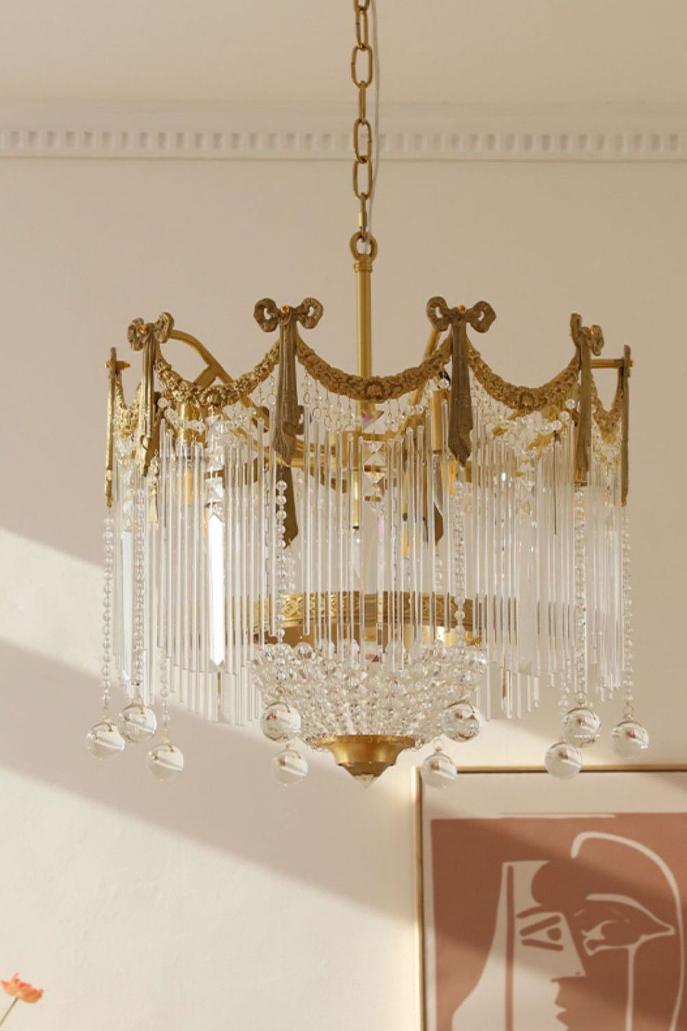 Evangeline Crystal Chandelier – Gold Finish, Cascading Glass, Designer Ceiling Light