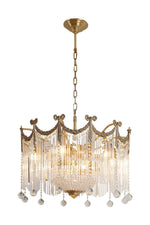 Evangeline Crystal Chandelier – Gold Finish, Cascading Glass, Designer Ceiling Light