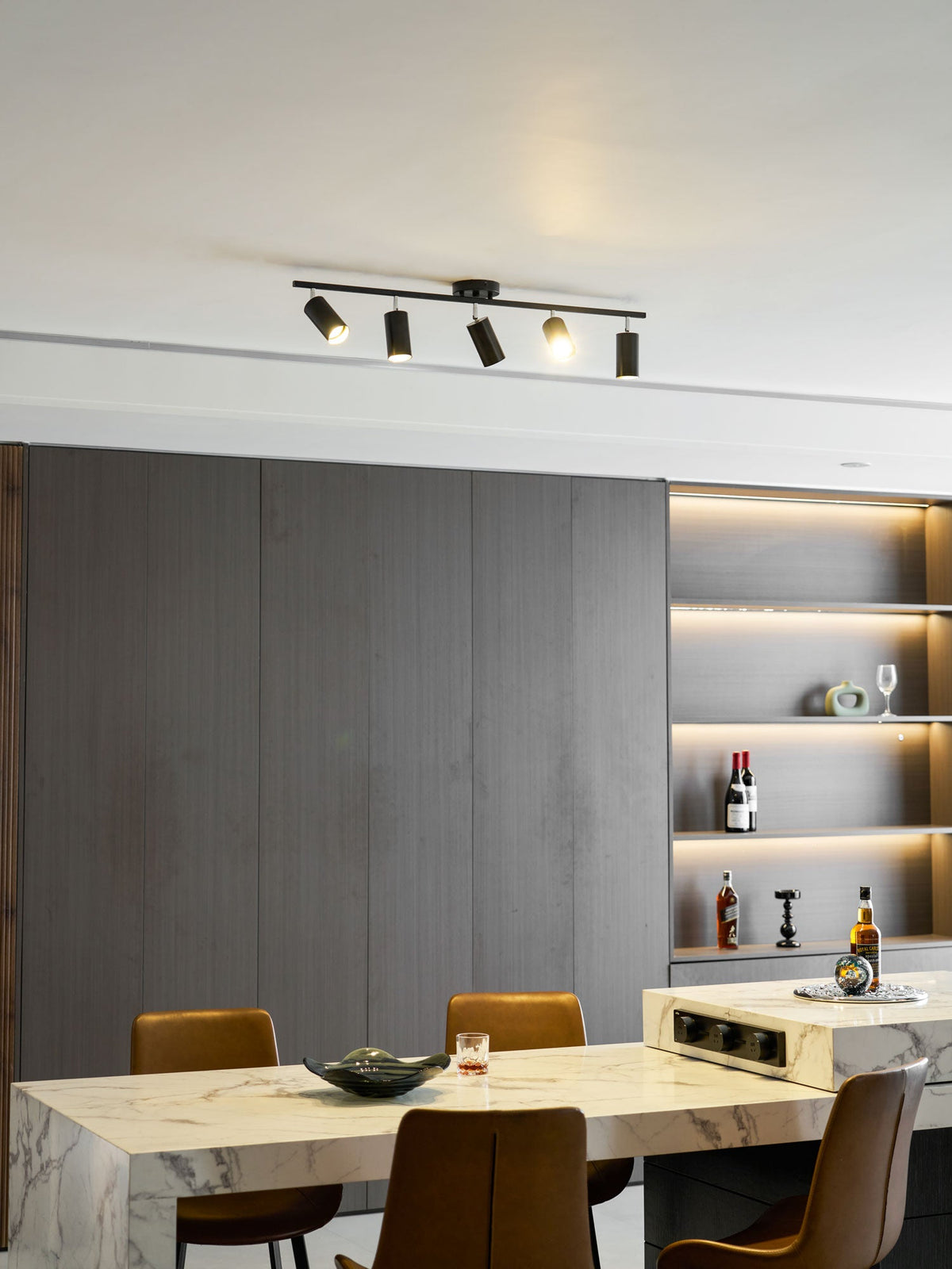 Evanna Modern Ceiling Light with Adjustable Spotlights, Gold Accents
