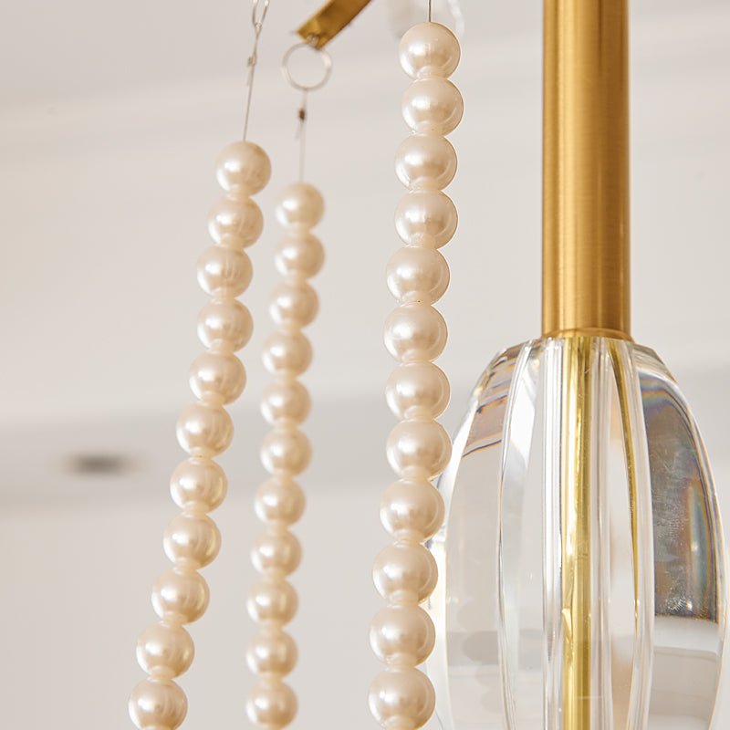 Evaria Crystal Pearl Chandelier – Opalescent Glass & Gold