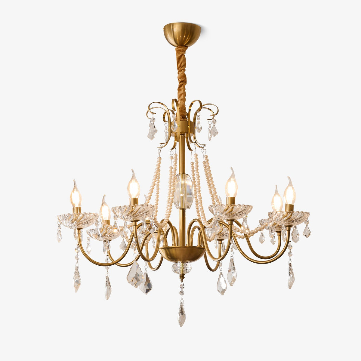Evaria Crystal Pearl Chandelier – Opalescent Glass & Gold