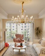 Evaria Crystal Pearl Chandelier – Opalescent Glass & Gold