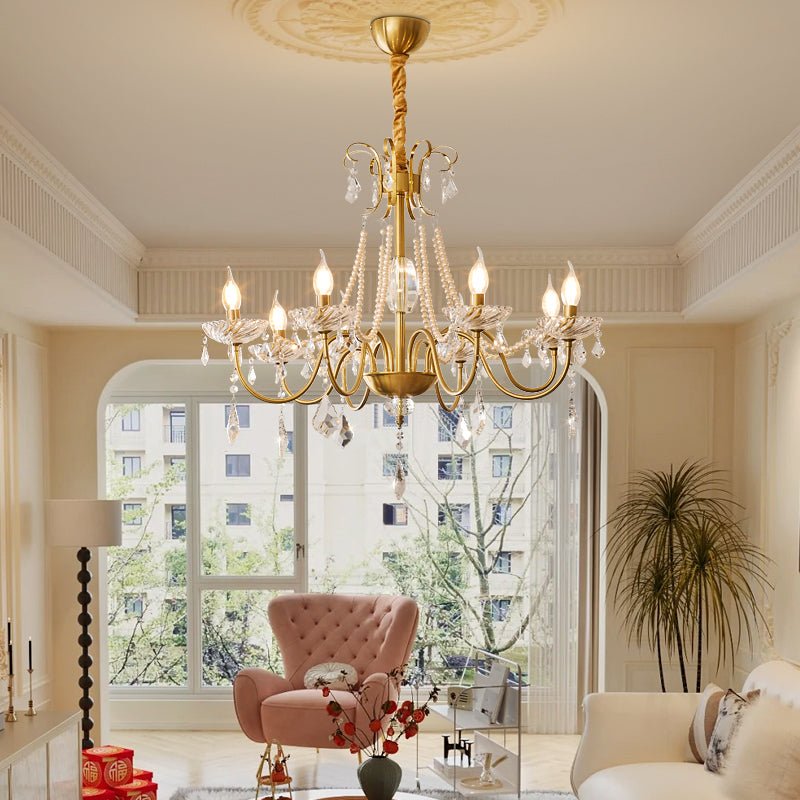 Evaria Crystal Pearl Chandelier – Opalescent Glass & Gold