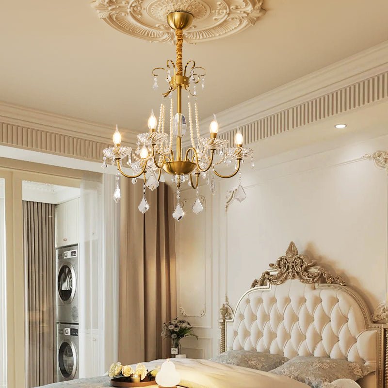 Evaria Crystal Pearl Chandelier – Opalescent Glass & Gold