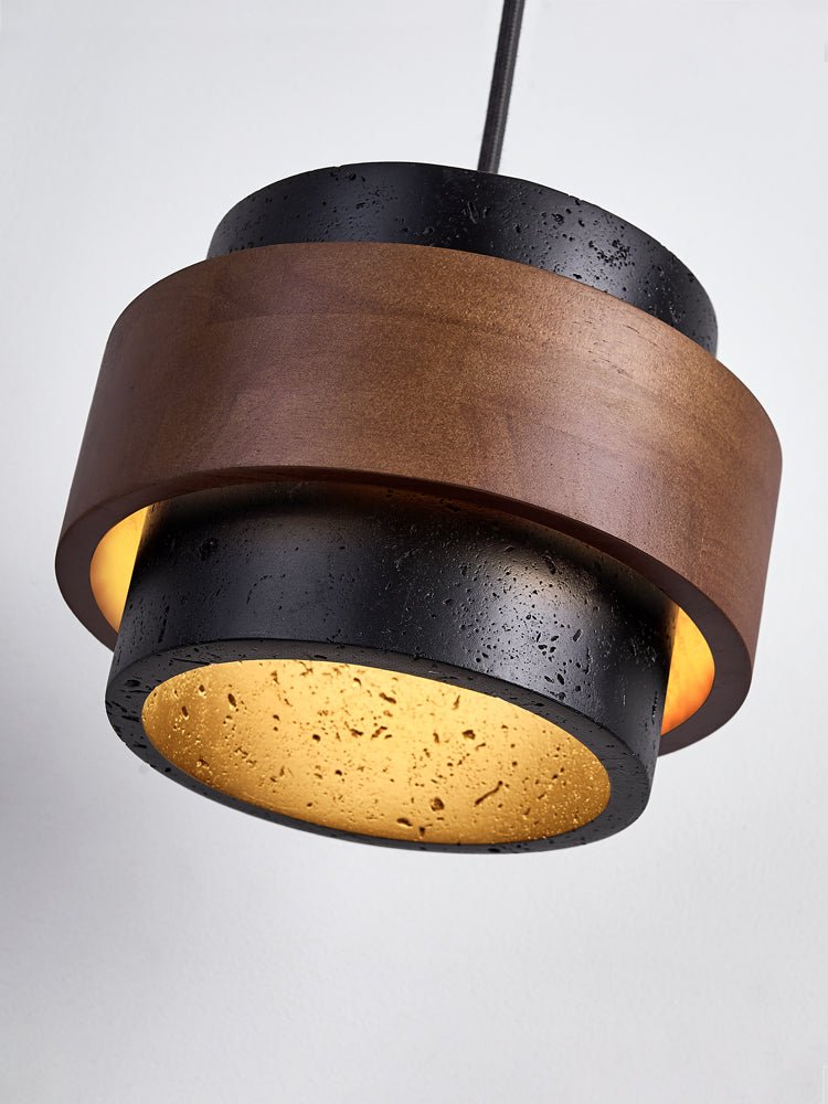 Event Horizon Wall Sconce in Black Travertine and Walnut
