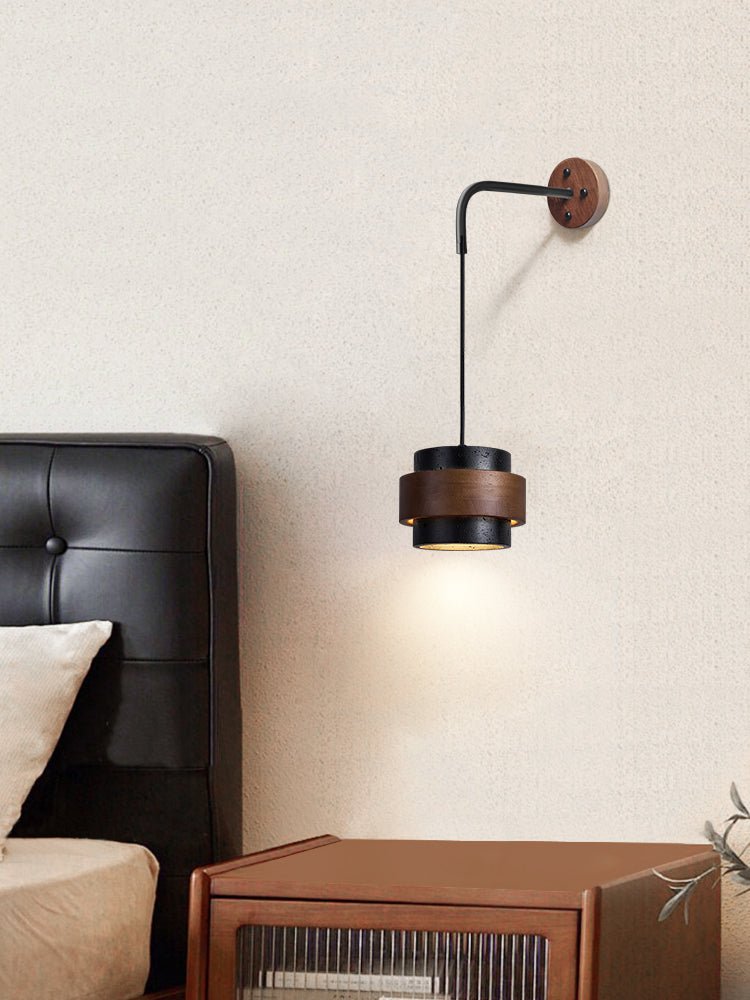 Event Horizon Wall Sconce in Black Travertine and Walnut