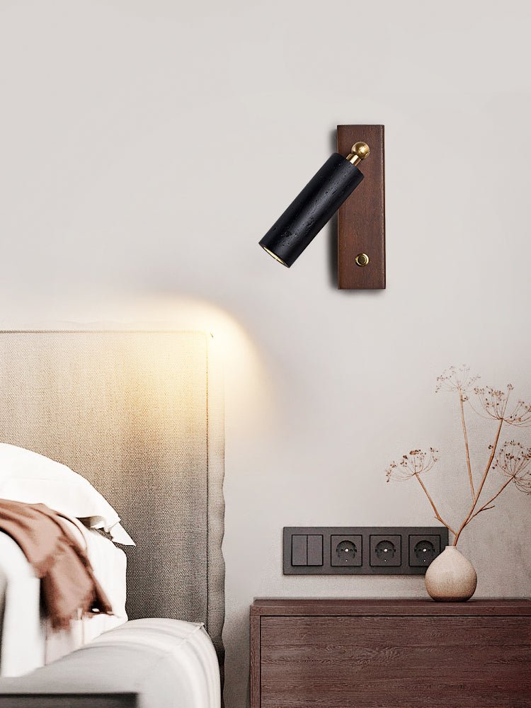 Event Horizon Adjustable Wall Sconce in Black Travertine and Brass